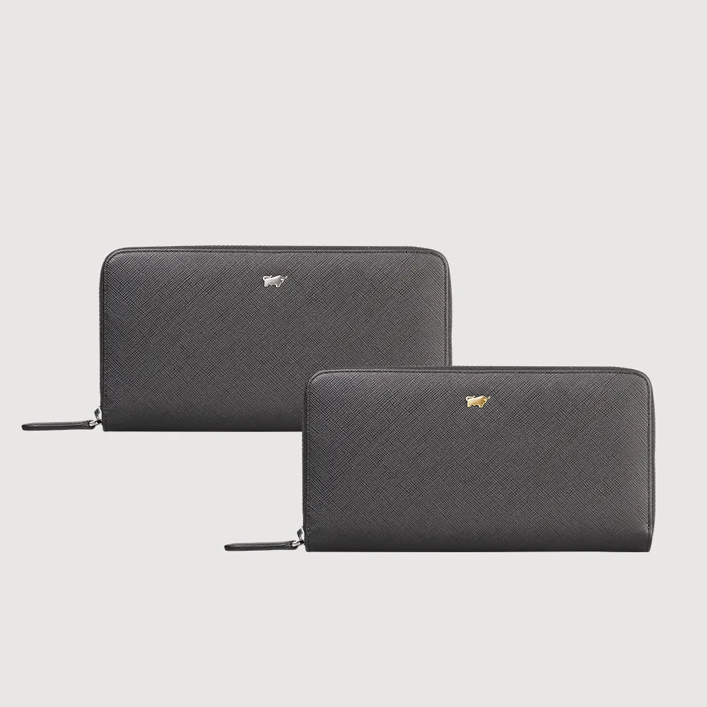 【BRAUN BUFFEL 德國小金牛】尚恩A 12卡拉鍊長夾-黑色(BF354-602-BK) 錢包送禮推薦