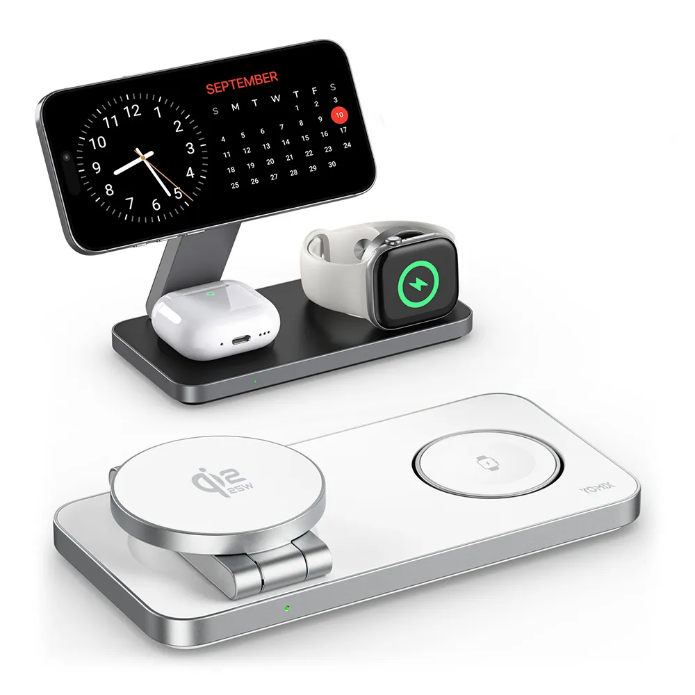 【YOMIX 優迷】Qi2.2 25W三合一折疊磁吸無線充電座(MagSafe/Apple watch/AirPods/iPhone 18/Duo/多設備)