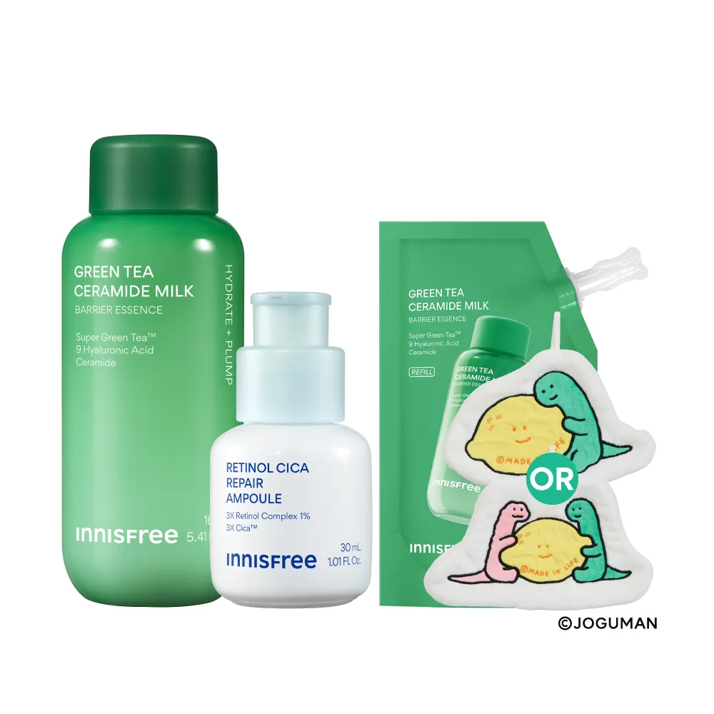 【innisfree】A醇綠茶淨膚舒緩升級組(去粉刺安瓶30ml、牛奶水320ml)