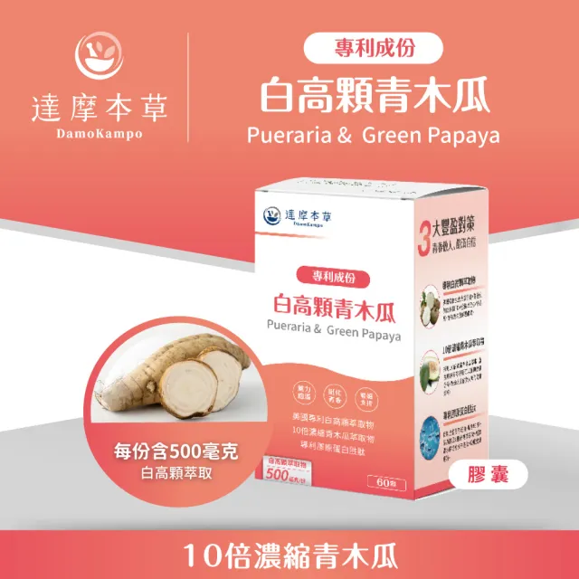 【達摩本草】白高顆+青木瓜膠囊6入組(60顆/盒）（共360顆)