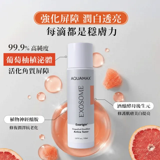 【AQUAMAX 奧科美氏】泌柚晶潤透亮穩膚水1+1組｜化妝水、濕敷、舒緩敏感、透亮補水