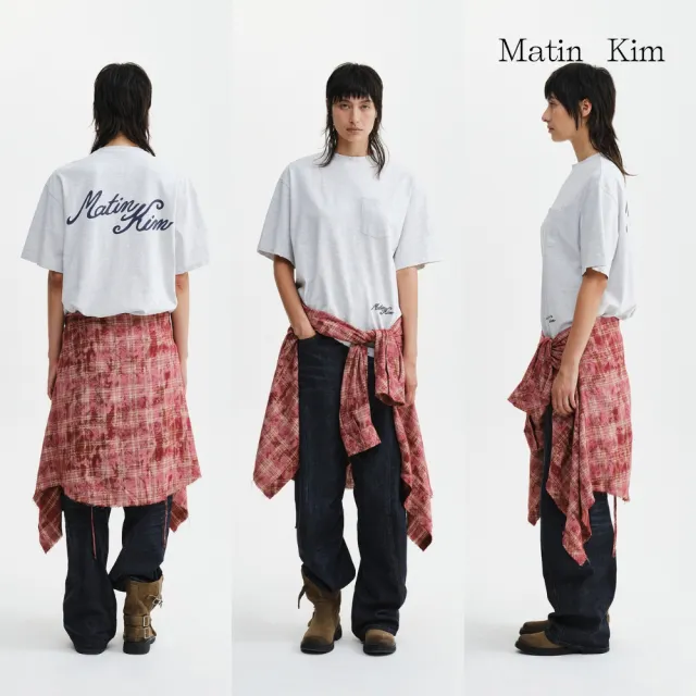 【MATIN KIM】官方旗艦 草寫LOGO口袋造型上衣(淺灰)