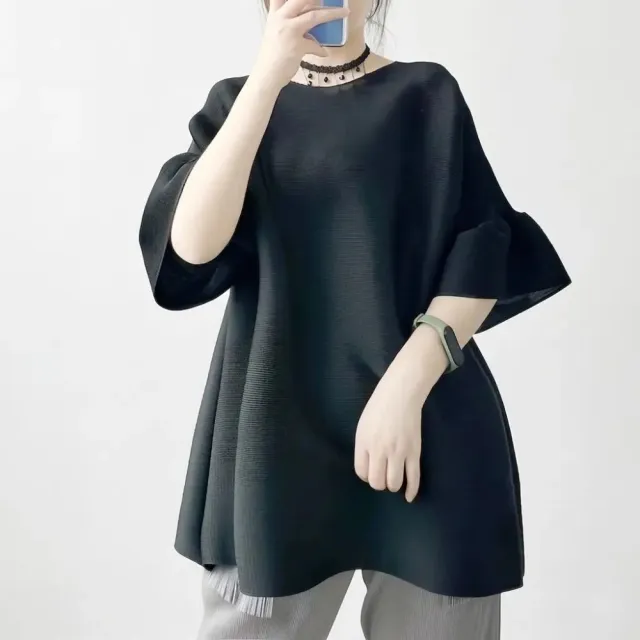 【巴黎精品】多款三宅風皺褶衣服褶皺上衣(燈籠袖氣質百搭圓領褶皺上衣摺衣折衣5色k2ba57 B)