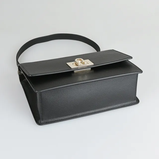 【FURLA 芙拉】FURLA 1927系列牛皮旋扣式肩斜背鍊帶包(小/黑)
