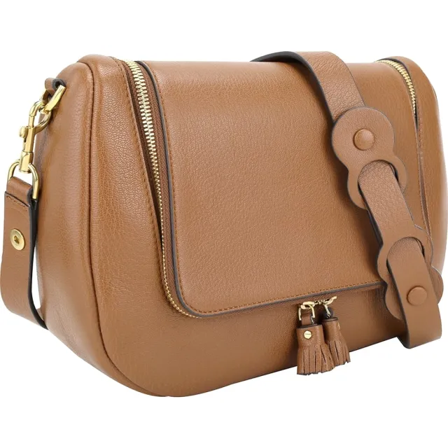 【ANYA HINDMARCH】Vere 流蘇拉鍊撞色襯裡肩背包 斜背包(咖棕色 英國精品)