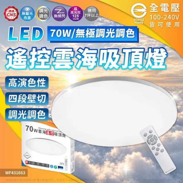 【DanceLight 舞光】1入 2026最新款 LED 70W 雲海 遙控吸頂燈 遙控器調光調色 四段壁切調色 吸頂燈