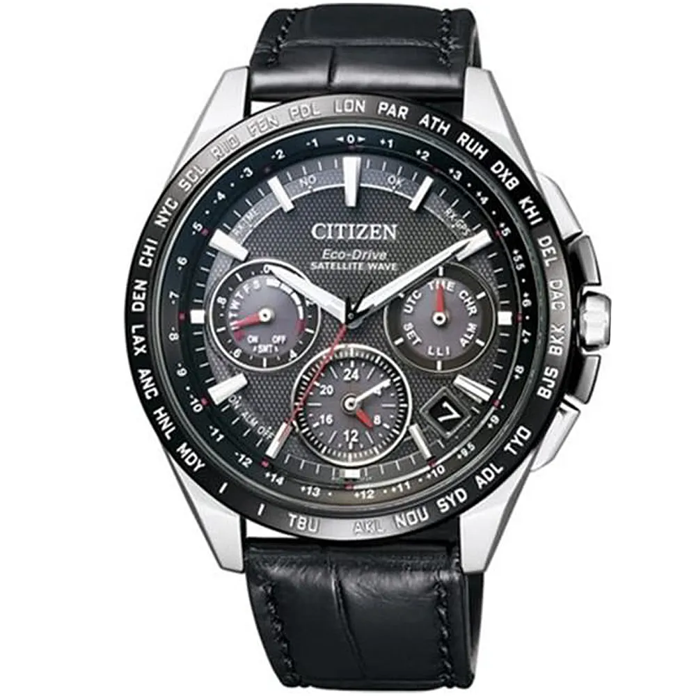 【CITIZEN 星辰】廣告款 鈦 光動能GPS衛星皮帶腕錶錶-43mm 情人節 618 禮物(CC9015-03E)