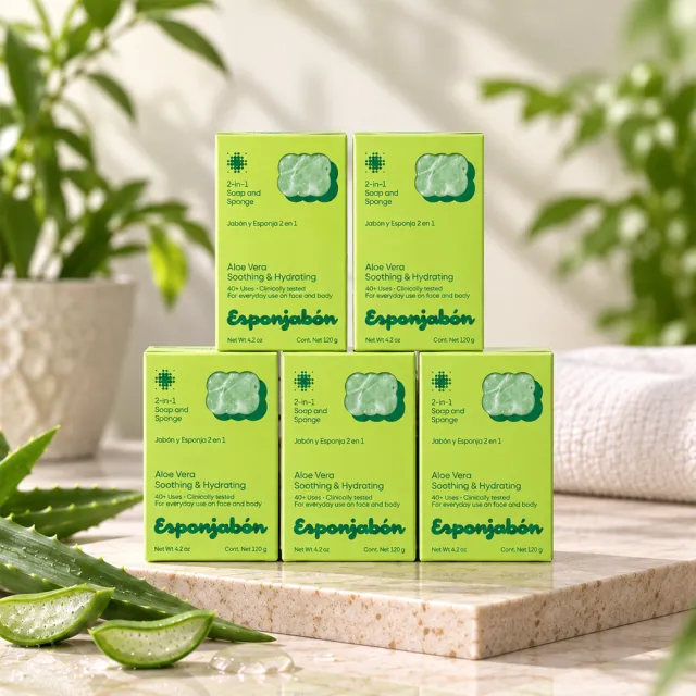 【Esponjabon】二合一海綿香皂 蘆薈舒潤 120g x5入(水感不緊繃 適任何膚質)
