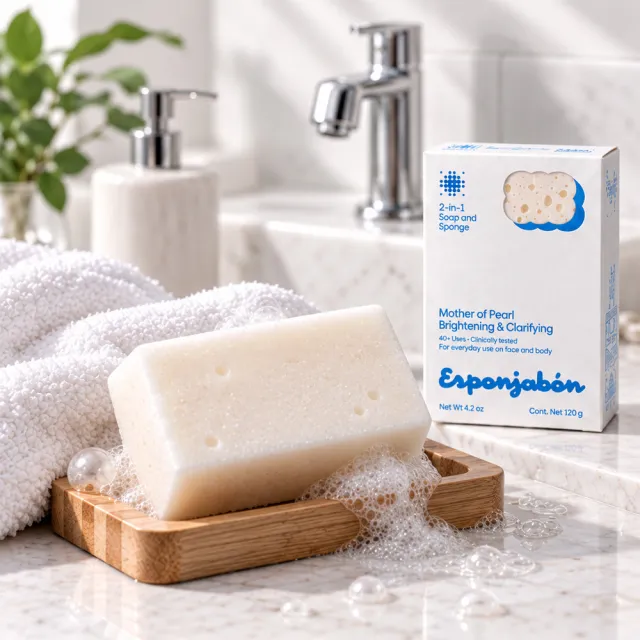 【Esponjabon】二合一海綿香皂 珍珠母貝 120g x5入(溫和潔淨 按摩去角質 適任何膚質)