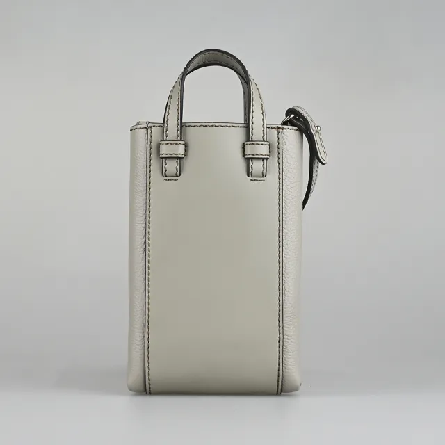 【FURLA 芙拉】FURLA MIASTELLA字母壓印LOGO小牛皮手提斜背兩用包(中/大理石灰x棕)