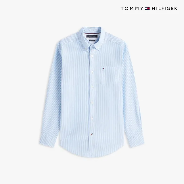 【TOMMY HILFIGER】官方旗艦館Stanton 彈性條紋牛津襯衫 藍色