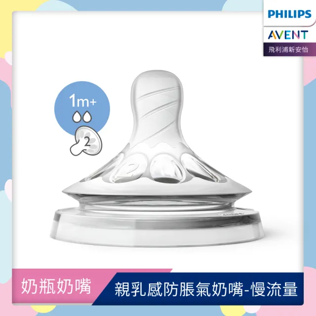 【PHILIPS AVENT】飛利浦新安怡 親乳感防脹氣奶嘴雙入裝 慢流量 1M+ 二號嘴(SCF652/23)