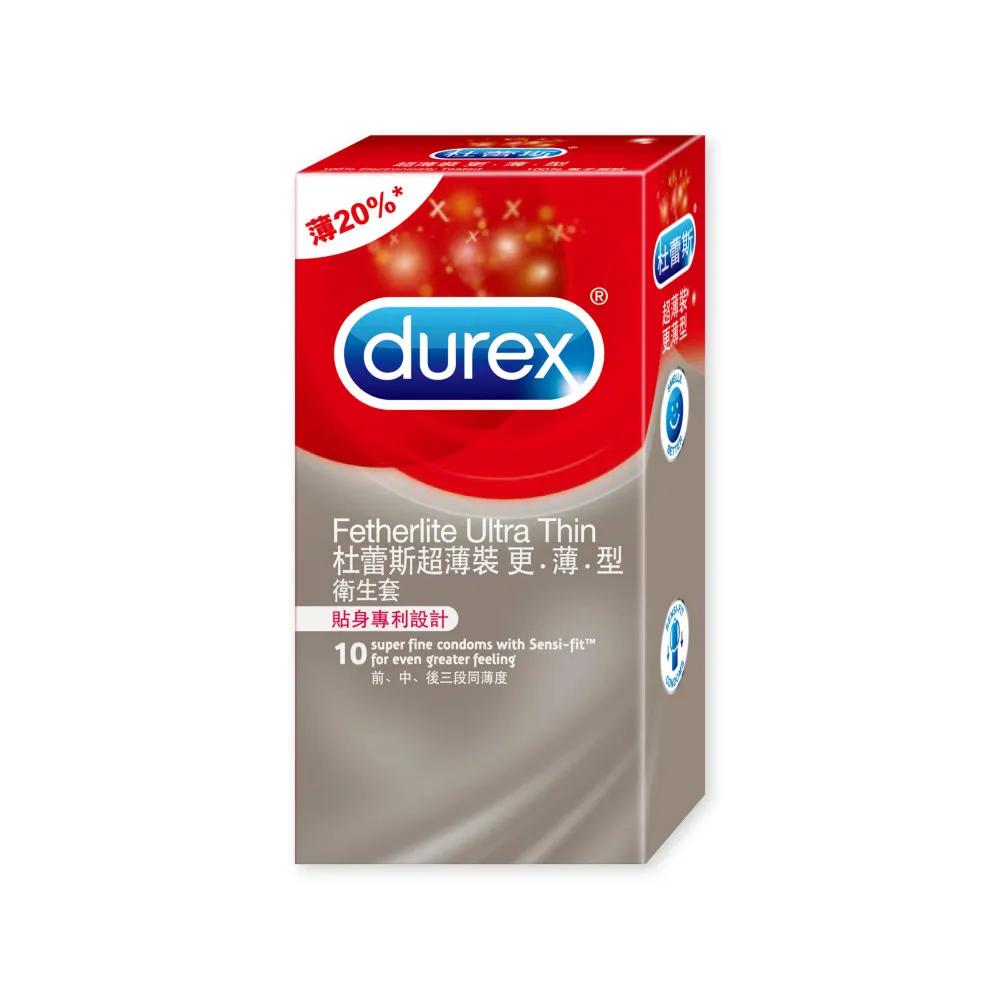 【Durex 杜蕾斯】超薄裝更薄型保險套10入/盒(避孕套/衛生套/經典薄潤系列)