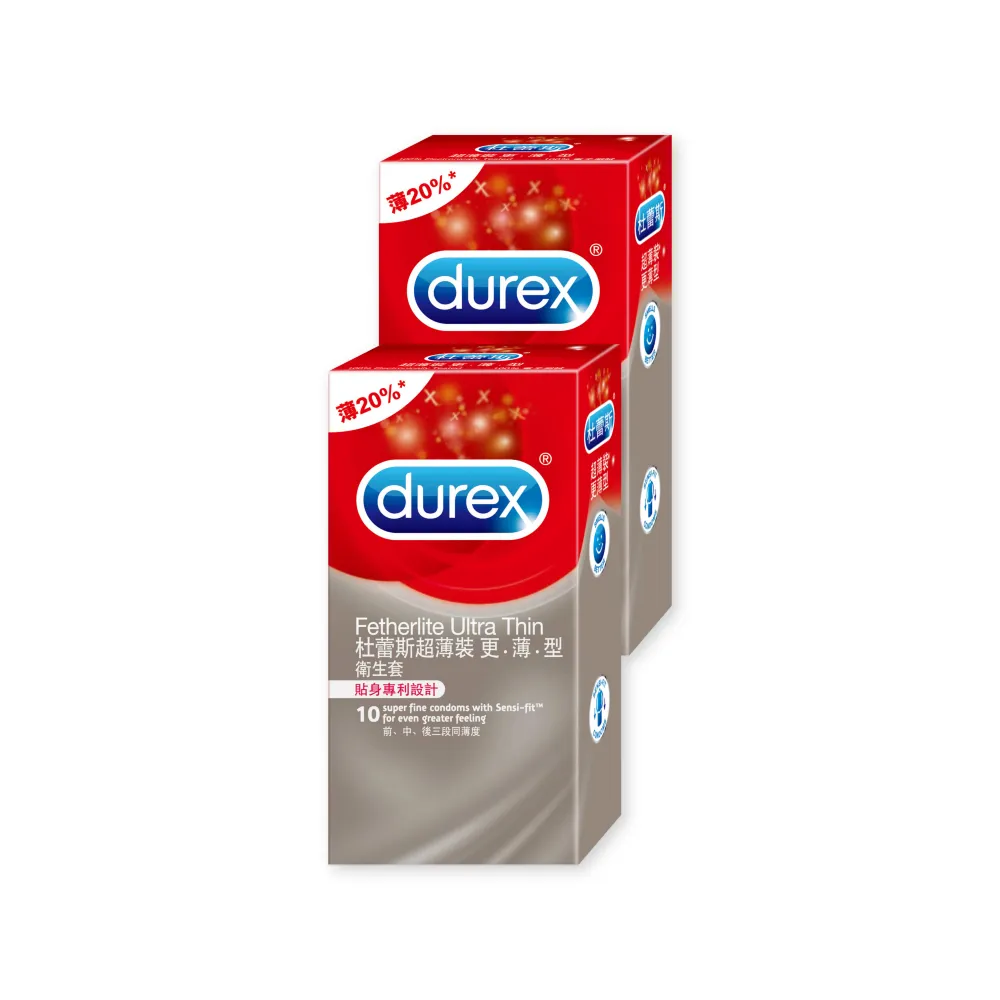 【Durex 杜蕾斯】超薄裝更薄型保險套10入x2(共20入-避孕套/衛生套/經典薄潤系列)