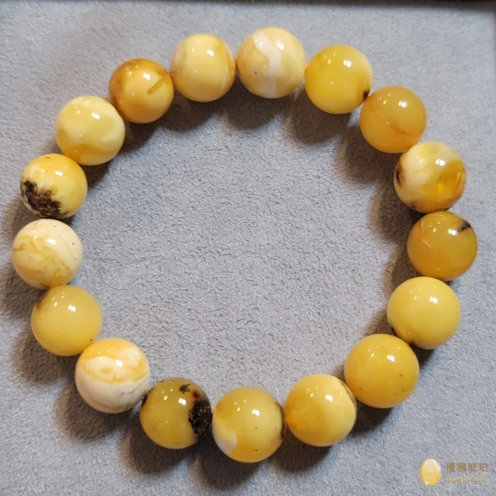 【優雅琥珀】來自波羅地海 9.5-10mm 白花蜜蠟+植物珀手串(含天然沉積物之白花蜜蠟 具鑑定證書)