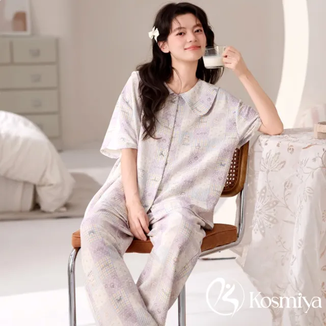 【Kosmiya】1套 三件式 雲朵棉淡雅浪漫寬袖睡衣/女睡衣/居家服/涼感睡衣/睡衣套裝(3色/均碼/加大碼)