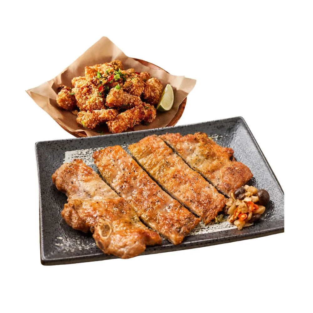 【鮮食家】厚切排骨8片+卡啦鮮脆鯛魚塊2包(金園排骨/台灣好漁)