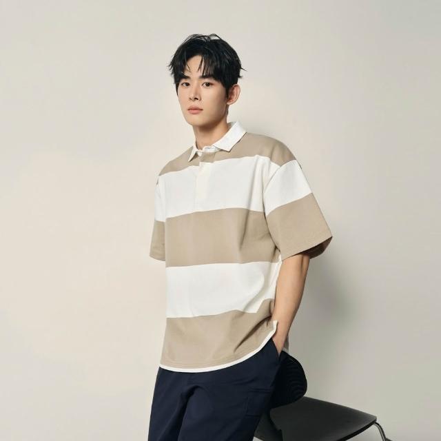 【GIORDANO 佐丹奴】韓系選品 男裝純棉條紋寬鬆短袖POLO衫(多色任選)