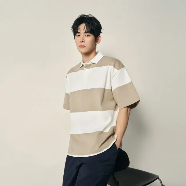 【GIORDANO 佐丹奴】韓系選品 男裝純棉條紋寬鬆短袖POLO衫(多色任選)