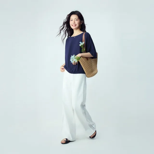 【GIORDANO 佐丹奴】女裝船領蝙蝠袖寬鬆紋理襯衫(多色任選)