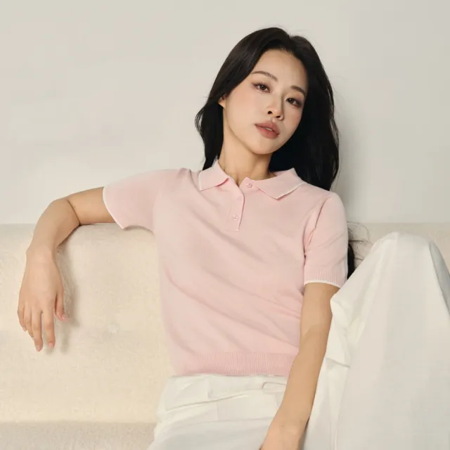 【GIORDANO 佐丹奴】韓系選品 女裝撞色滾邊短袖針織POLO衫(多色任選)