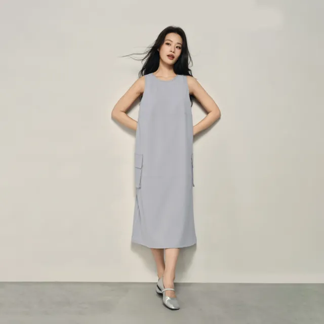 【GIORDANO 佐丹奴】韓系選品 女裝工裝口袋圓領無袖洋裝(多色任選)
