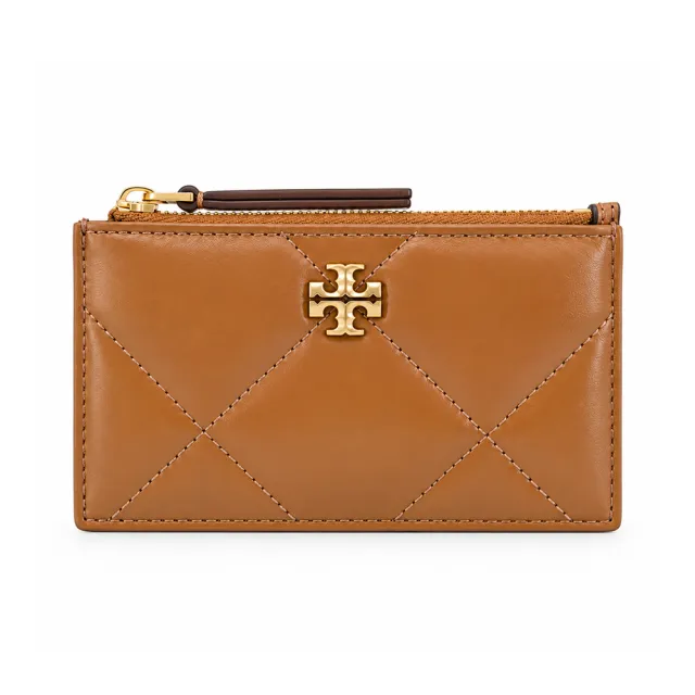 【TORY BURCH】KIRA菱格紋拉鍊卡片/零錢包(棕)