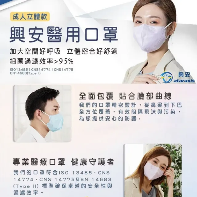【ataraxis 興安】3D立體 成人醫用口罩 X1盒(50枚入/盒 U型包覆 自在好呼吸)