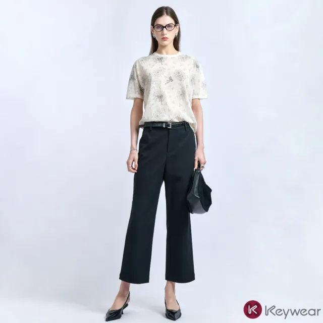 【KeyWear 奇威名品】黑色直筒九分褲