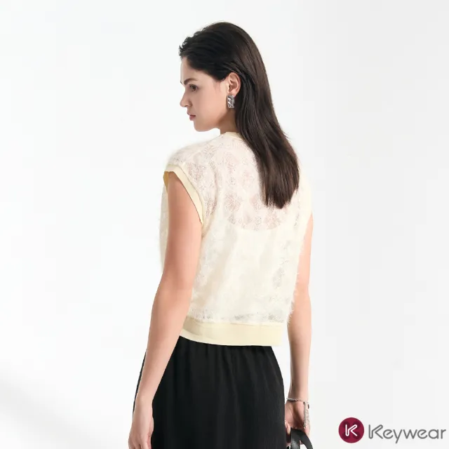 【KeyWear 奇威名品】柔杏蕾絲透紋無袖針織上衣