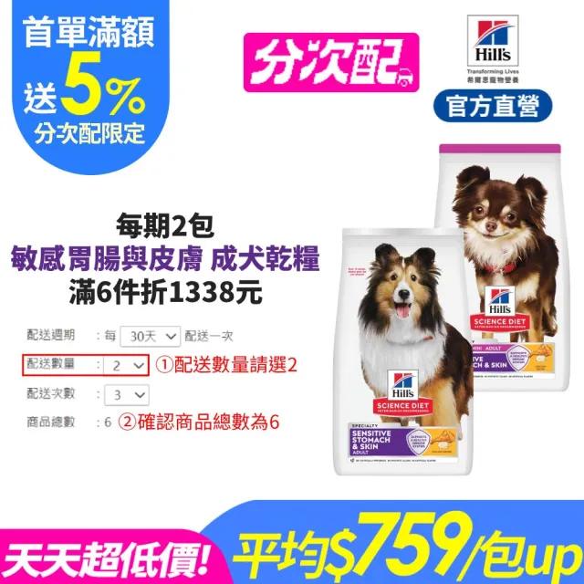 【Hills 希爾思】分次配 官方直營 敏感胃腸與皮膚 成犬 雞肉與大麥 1.81公斤