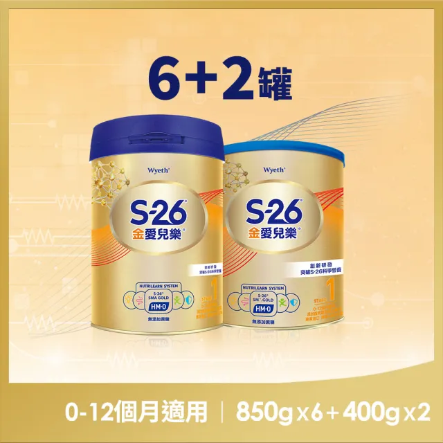【惠氏 S-26】官方直營 金愛兒樂嬰兒配方(400gx2罐+850gx6罐-再升級版)