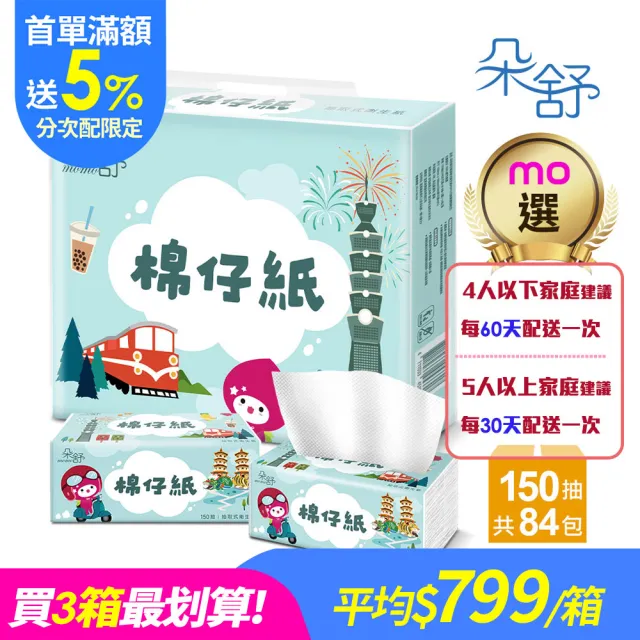 【朵舒】(分次配)棉仔紙momoco柔韌抽取式衛生紙(150抽x84包/箱)