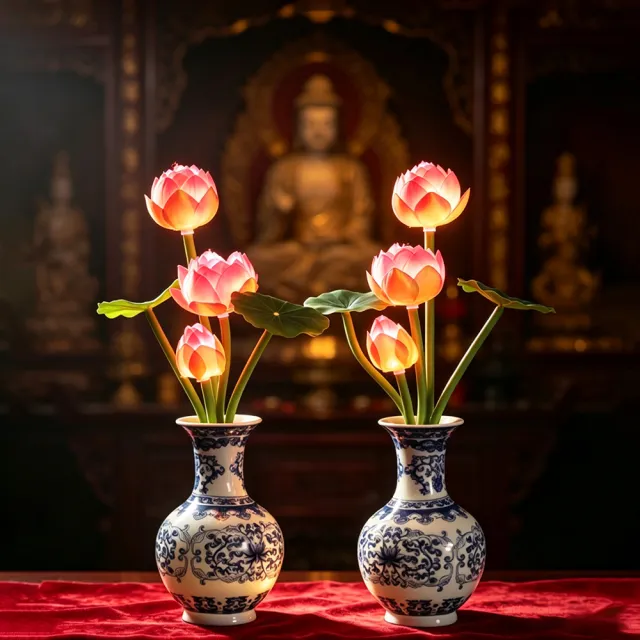 樂選 LED 蓮花燈 佛前供燈一對 花瓶蓮花燈 神台供佛燈 供佛燈 蓮花供燈 家用寺廟長明燈