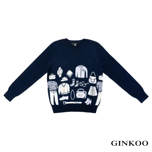 【GINKOO 俊克】長袖純棉插畫風針織上衣