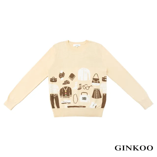 【GINKOO 俊克】長袖純棉插畫風針織上衣