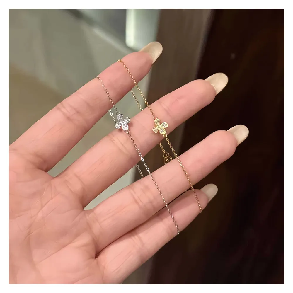 【NANA】娜娜 S925鍍14K金四葉草滿鑽手鍊兩色 N115081305(S925 鍍14K金 四葉草 滿鑽 手鍊 兩色)