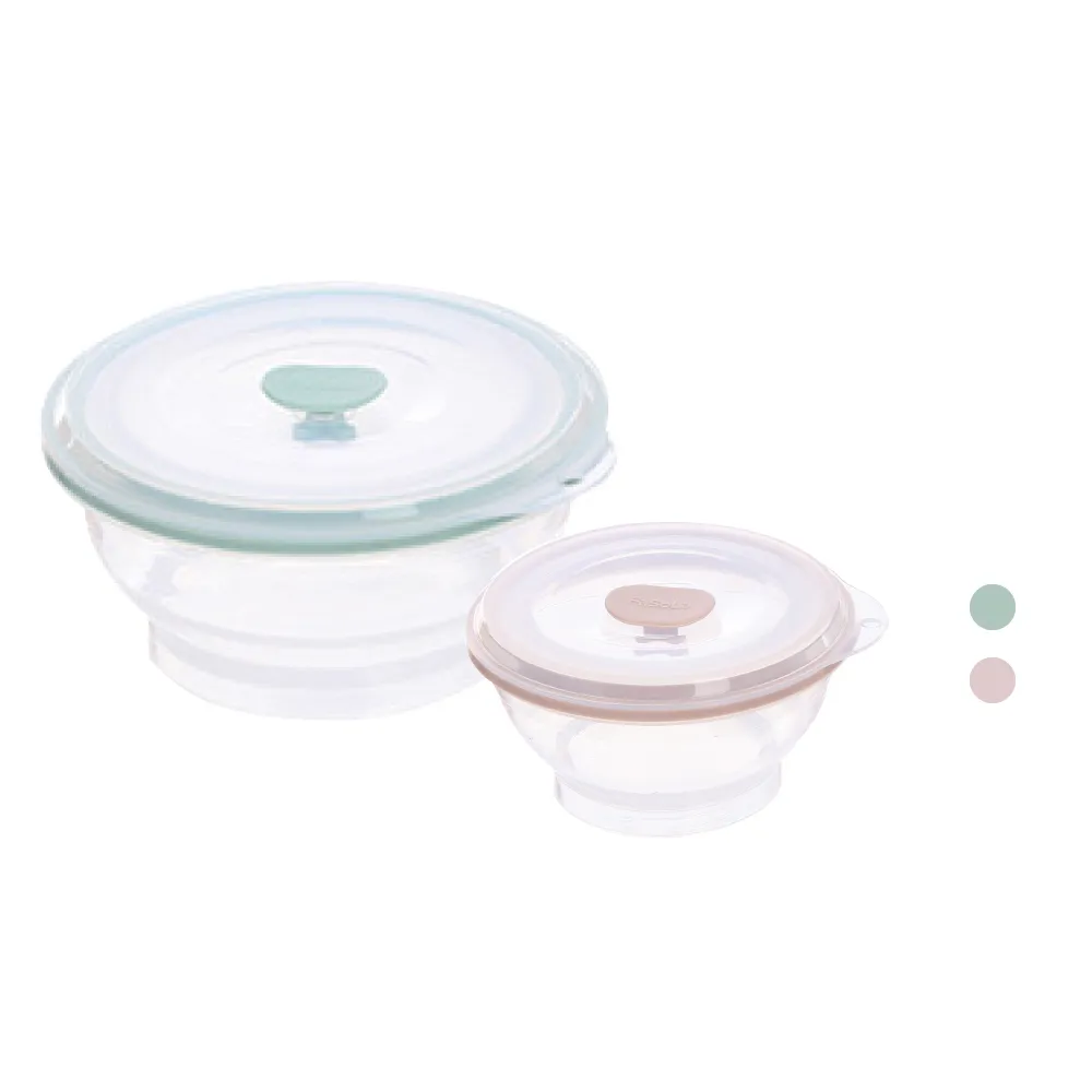 【FaSoLa】食品用鉑金矽膠可微波帶氣孔蓋摺疊碗 335ml+760ml