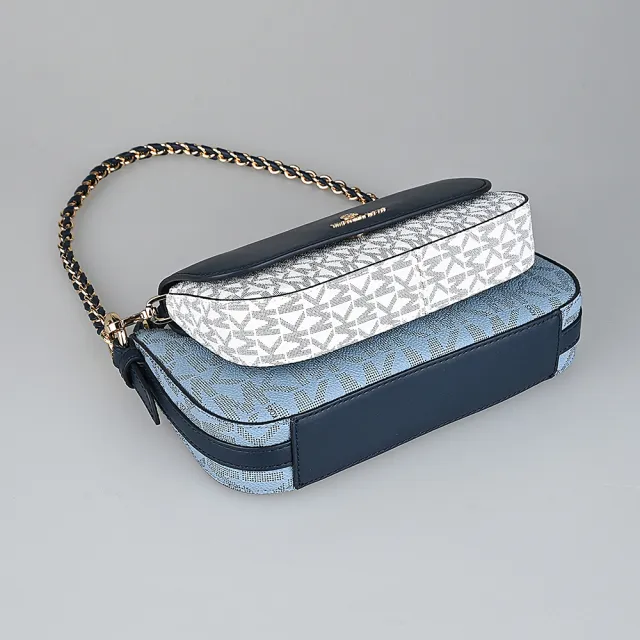 【Michael Kors】MICHAEL KORS JET SET滾邊牛皮4合1斜背子母包(香草白x海軍藍x藍)