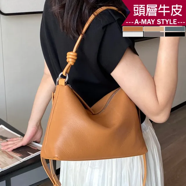【Amay Style 艾美時尚】秋新品 真皮女包 斜背包 側肩包 優雅簡約設計牛皮手提肩背腋下包(6色.預購)