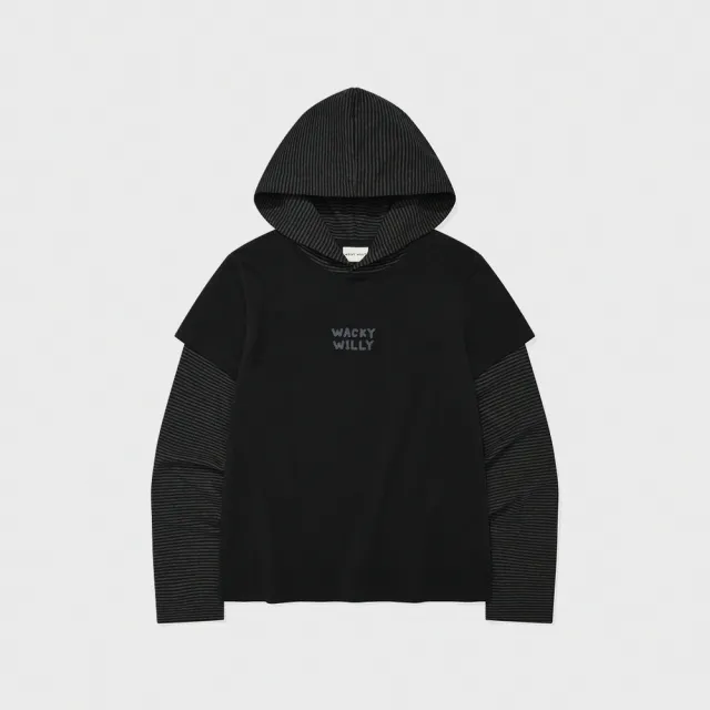 【Wacky WiLLY】假兩件連帽長袖上衣 炭灰(WMS長袖上衣 WA2603LT62CH)