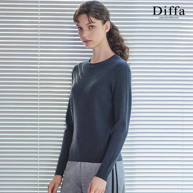 【Diffa】波浪織紋圓領毛衣-女
