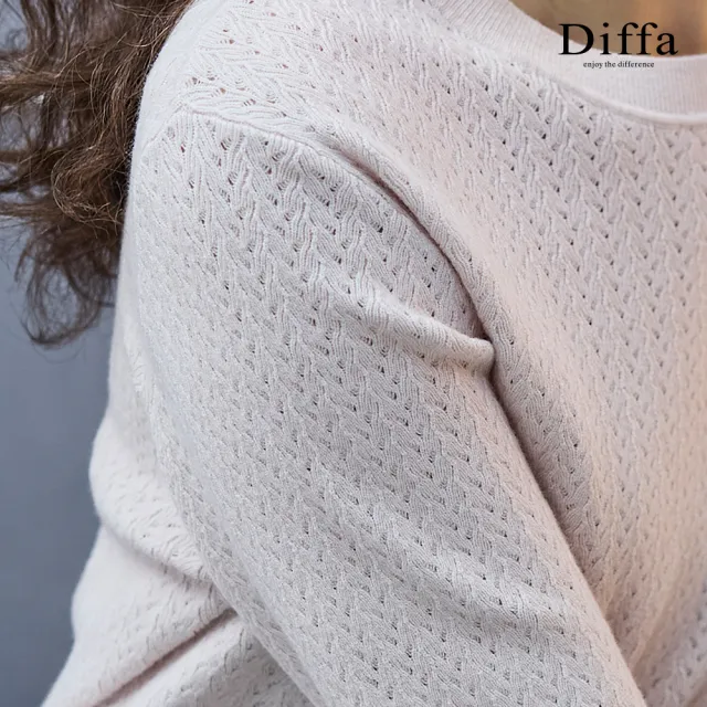 【Diffa】波浪織紋圓領毛衣-女
