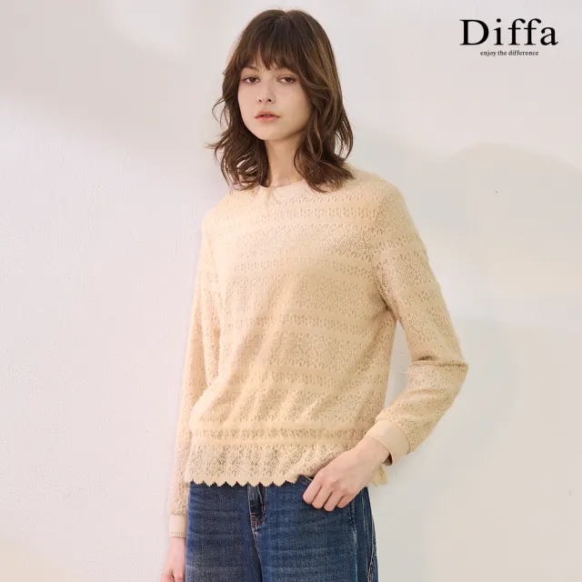 【Diffa】典雅蕾絲花邊下襬針織衫-女