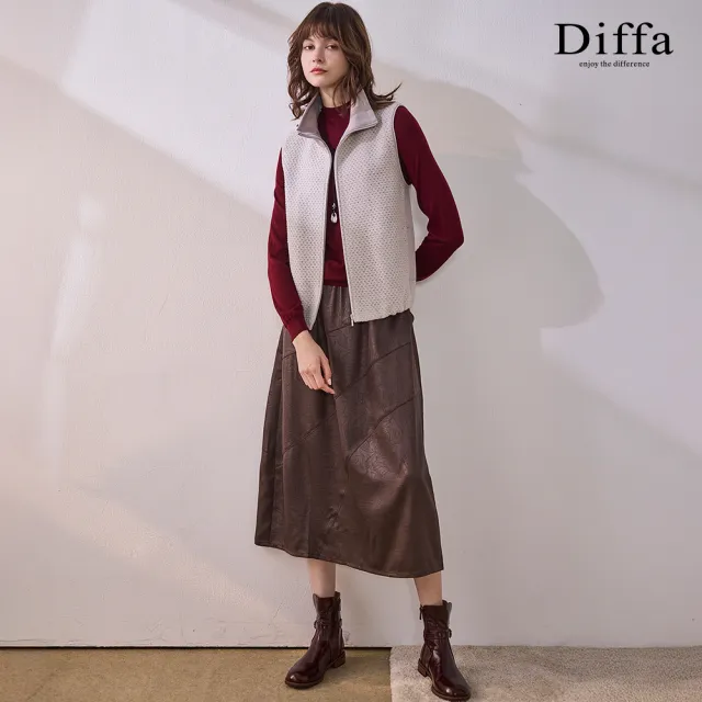 【Diffa】異素材拼接背心式外套-女
