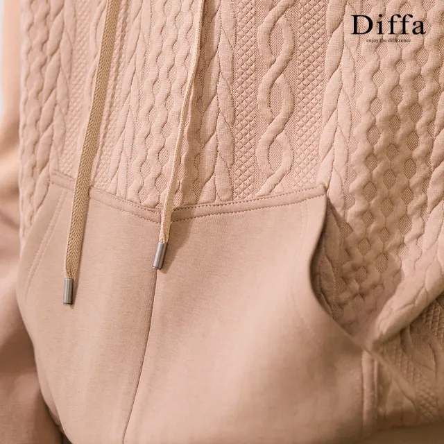 【Diffa】連帽異素材拼接貼袋針織衫-女