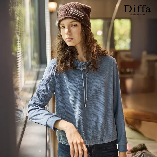 【Diffa】高領條絨針織衫-女
