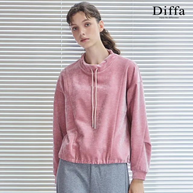 【Diffa】微立領抽繩落肩針織衫-女
