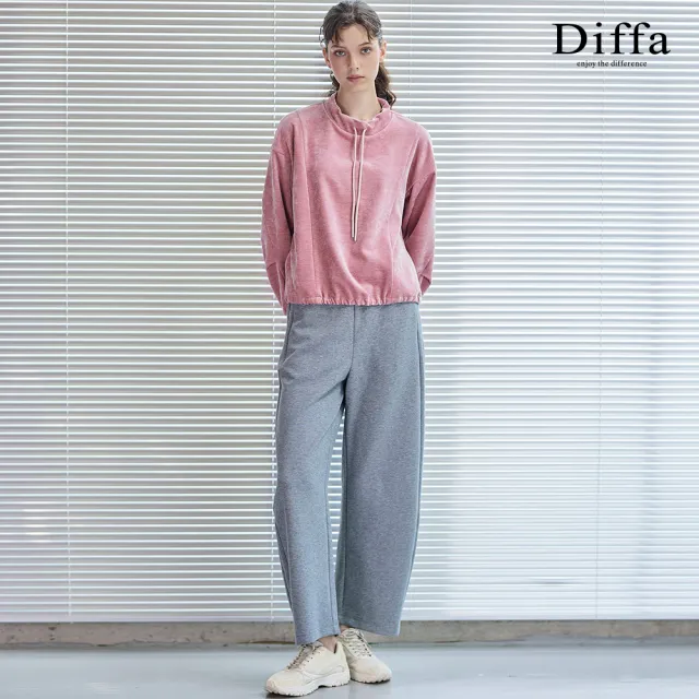 【Diffa】微立領抽繩落肩針織衫-女