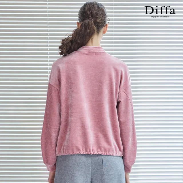 【Diffa】微立領抽繩落肩針織衫-女